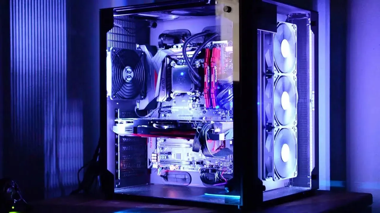 A clean and modern PC build with glowing components.